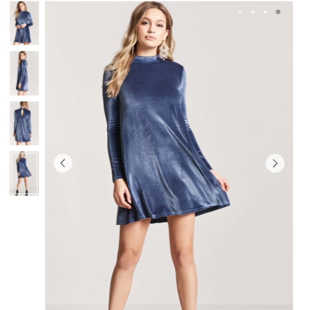 Forever21 Velvet Long Sleeve Shift Dress - Indigo